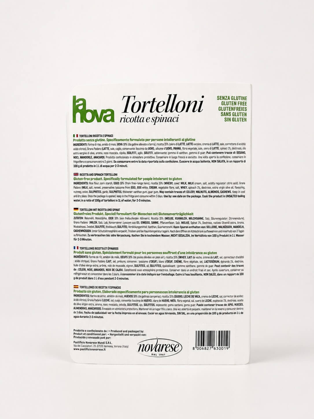 Tortellini sin gluten de ricotta y espinacas
